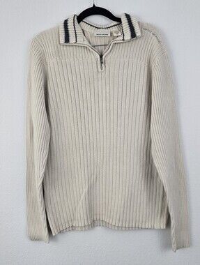 DKNY Jeans Cream Quarter Zip Ribbed Sweater